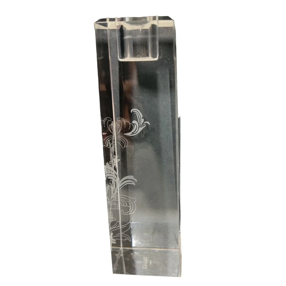Tahari Home Crystal Candlestick Holder Floral‎ Etched Elegant Sleek 6 in
